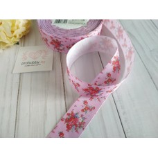 Лента репсовая 25 мм "Букеты цветов на розовом"